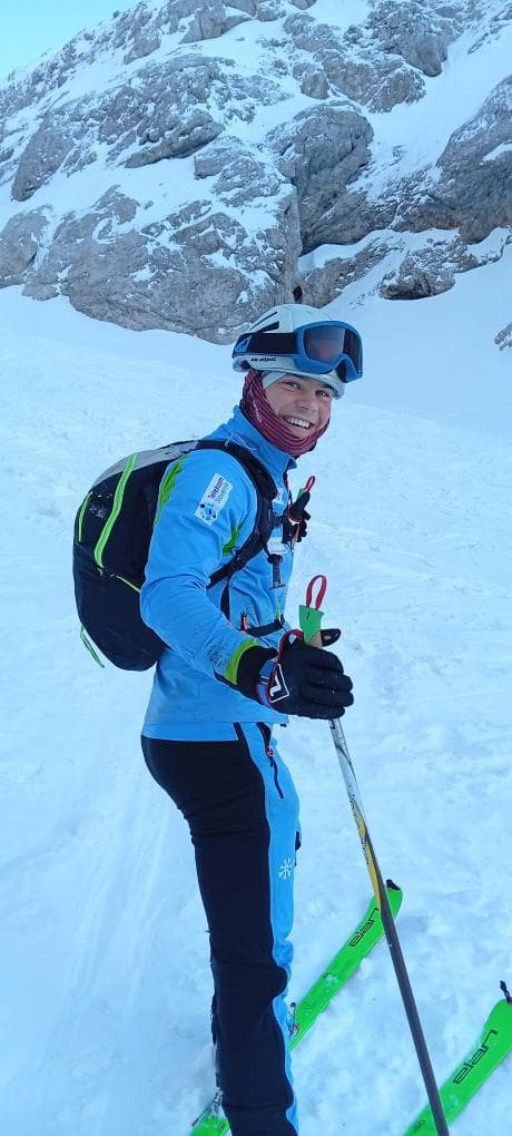 Jaka Marinko on skis during a ski mountaineering climb